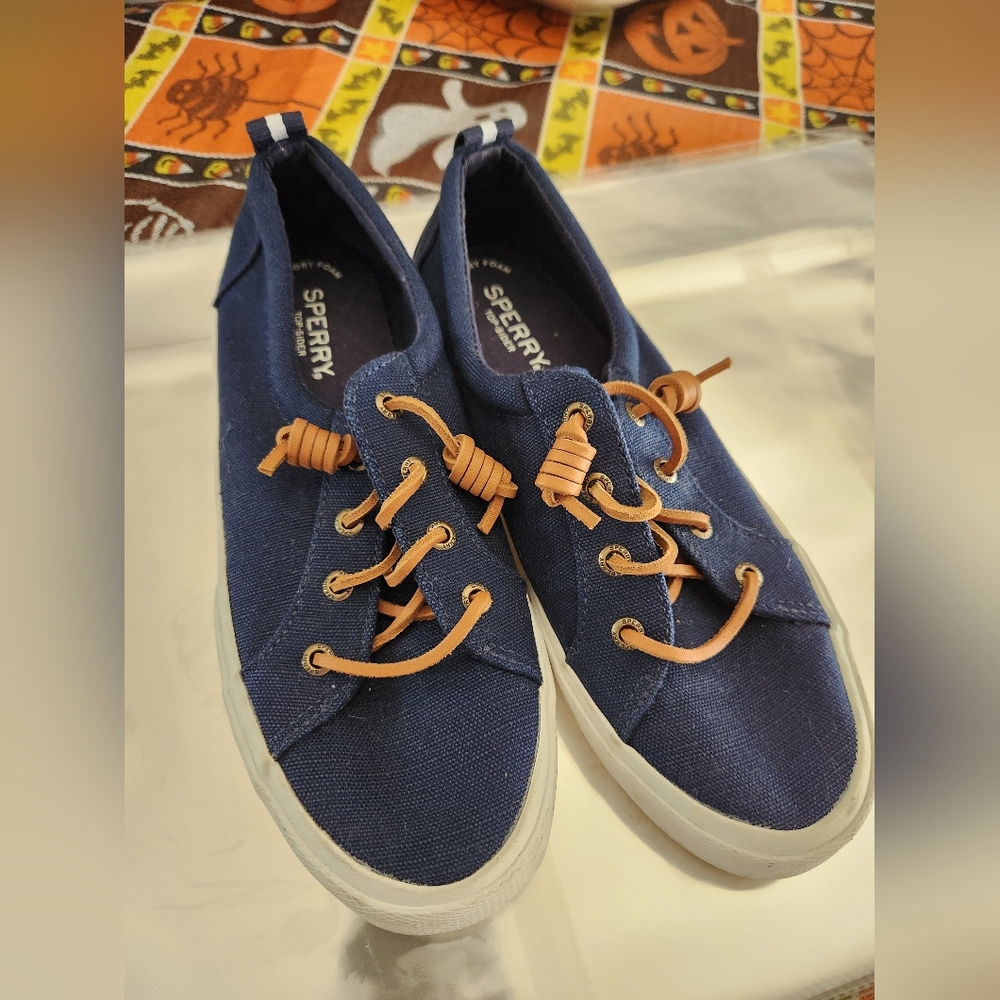 Sperry Dark Blue Canvas Shoes with Light Brown Laces